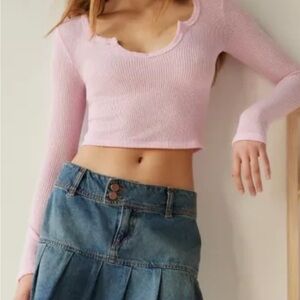 Out From Under Urban Outfitters Pastel Pink Ribbed Scoop Neck Crop Top S